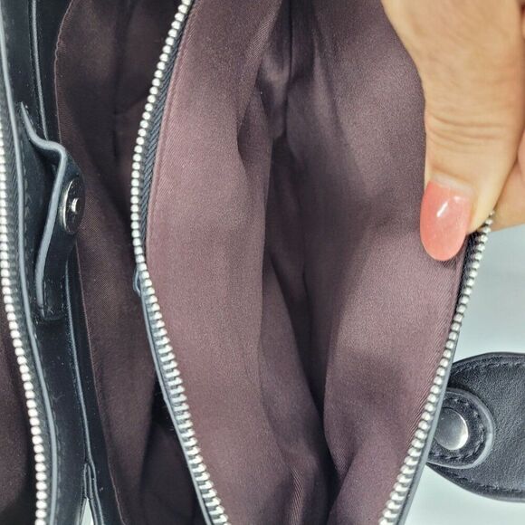 MNG Black Vegan Faux Leather Double Top Handle Crossbody Bag Removeable Strap - Picture 9 of 16